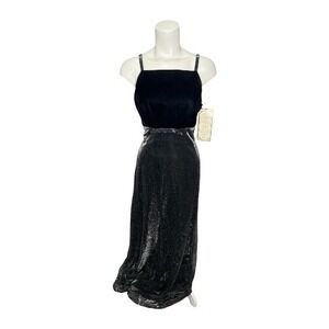 Jump Apparel Y2K Black Velvet Silver Glitter‎ Maxi Dress Formal Size 11/12 NEW